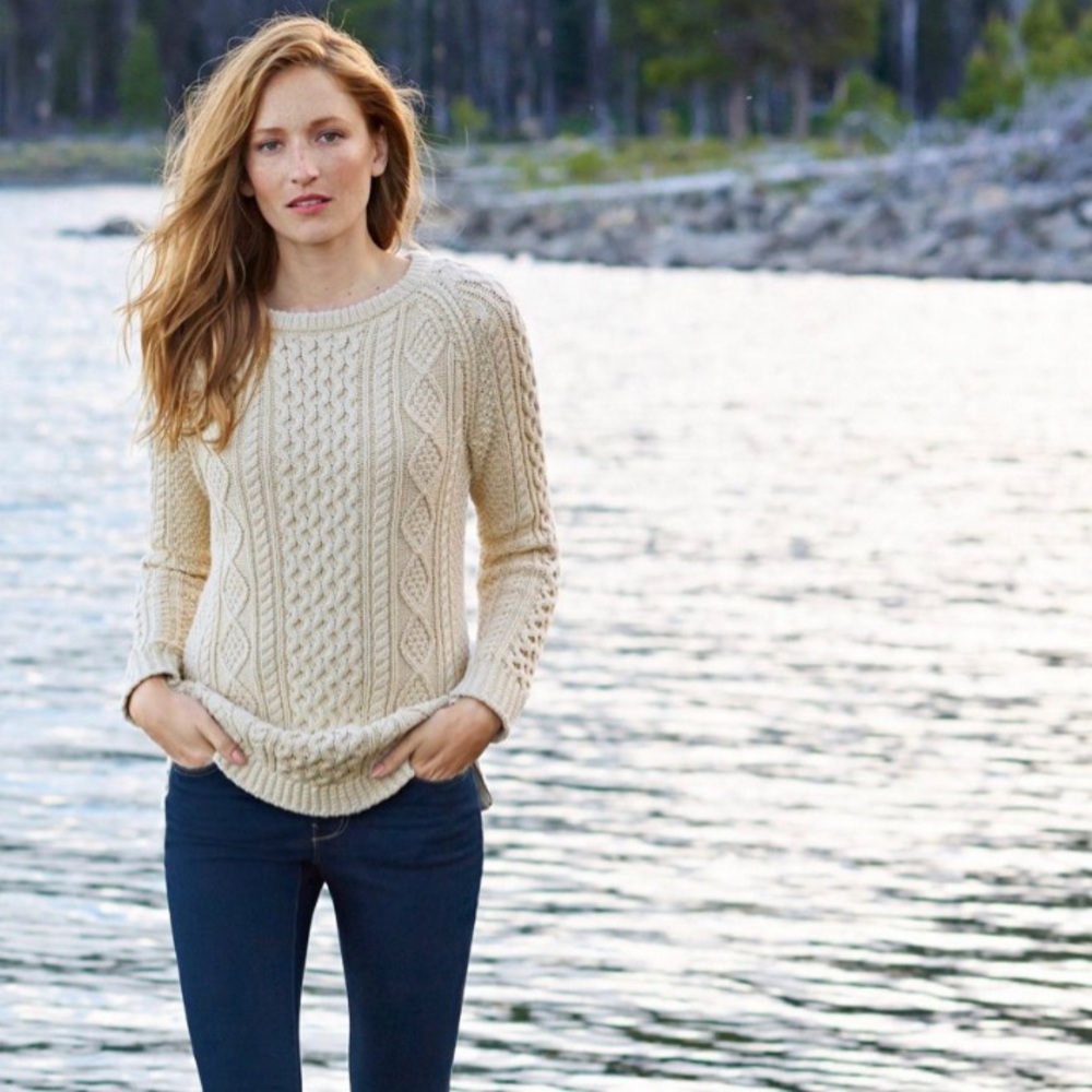 LL Bean Signature Cotton Fisherman Sweater Beige XXS